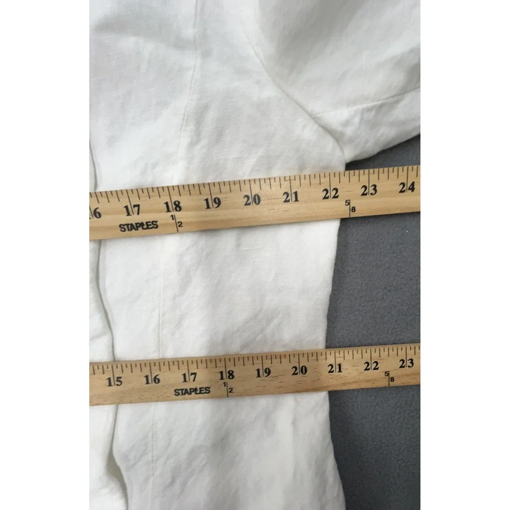 Jones Studio Jacket 16 White Linen Blend Cropped 3/4 Sleeve Open Coastal‎ Preppy